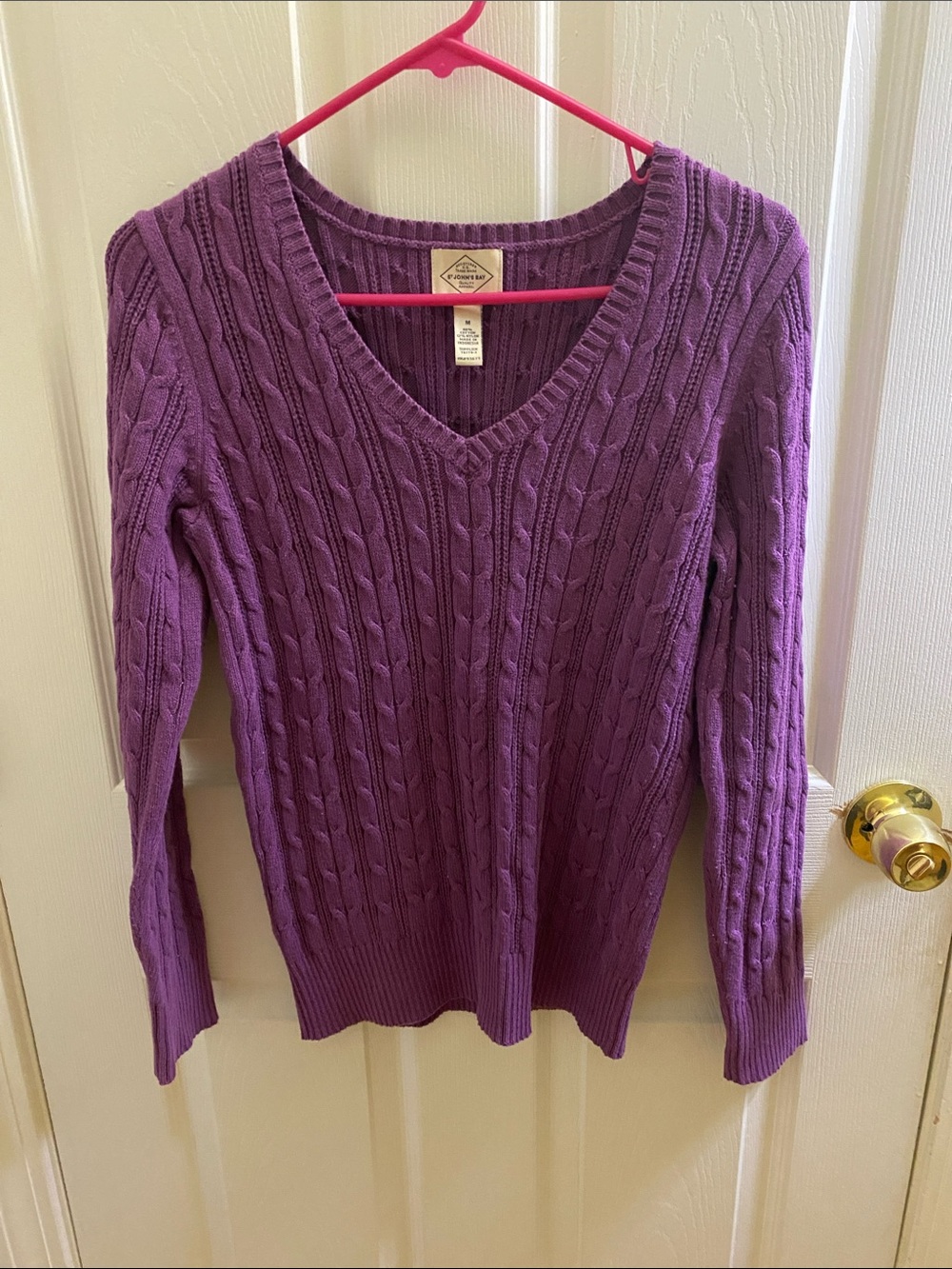 St. John's Bay Purple Cable-Knit V-Neck Sweater